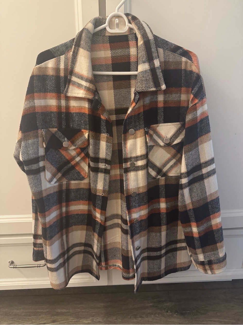 Plaid Shacket Jacket - Navy, Cream & Brown